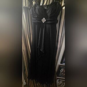 Black Spaghetti Strap Evening Dress with Embellished Waist 12 Chiffon